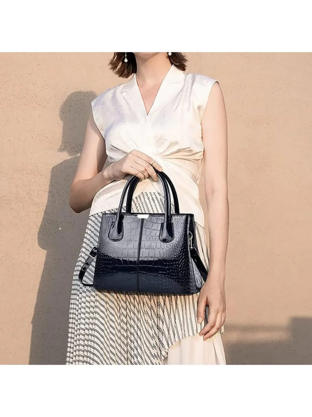 Stylish Patent Leather Crocodile Pattern Shoulder Bag & Tote for Women